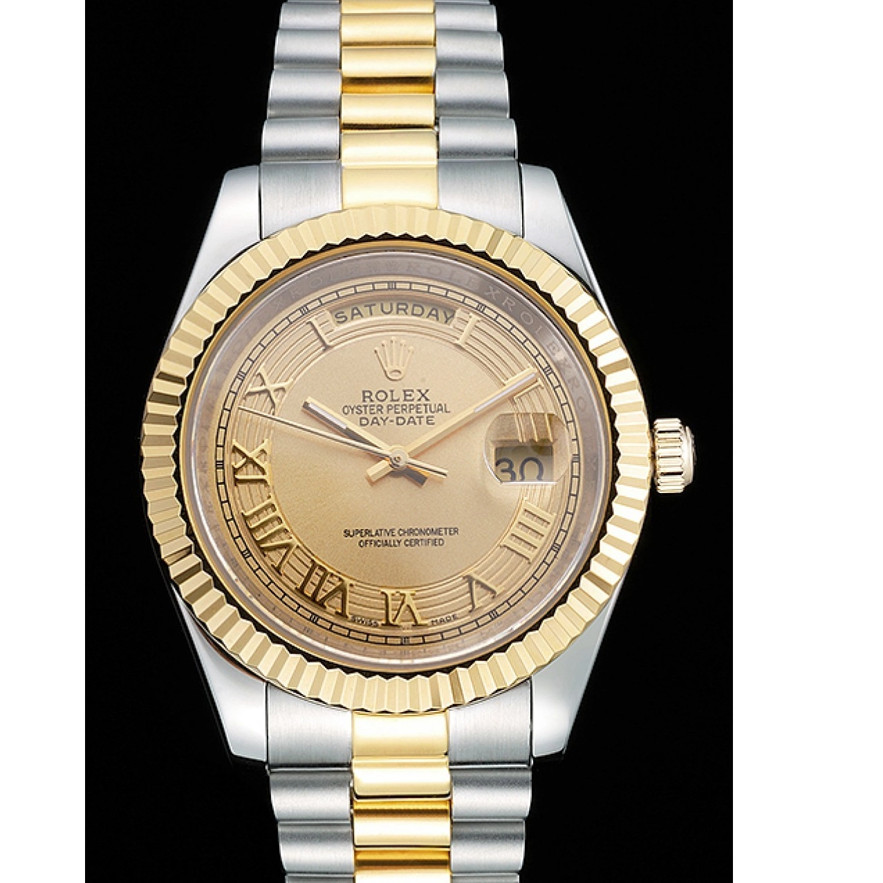 Good copy rolex watches Gold 18k Gold Tone Dial Two Steel Stainless Day-Date Rolex Plated 0623